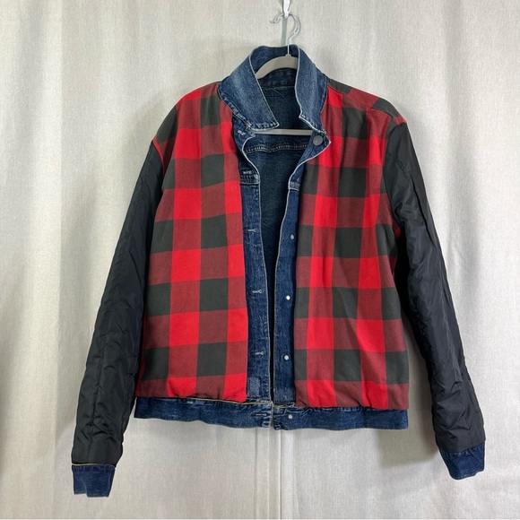 AE American Eagle flannel lined denim jean jacket men’s buffalo check Size Large - Picture 8 of 12